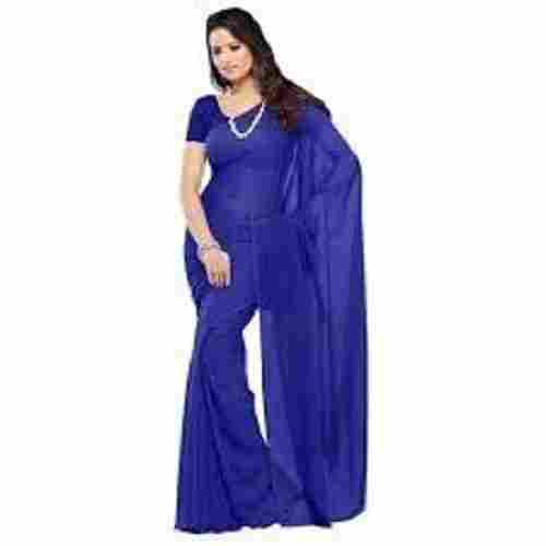 Women Party Wear Fancy Elegant Look Lightweight Plain Blue Saree With Blouse