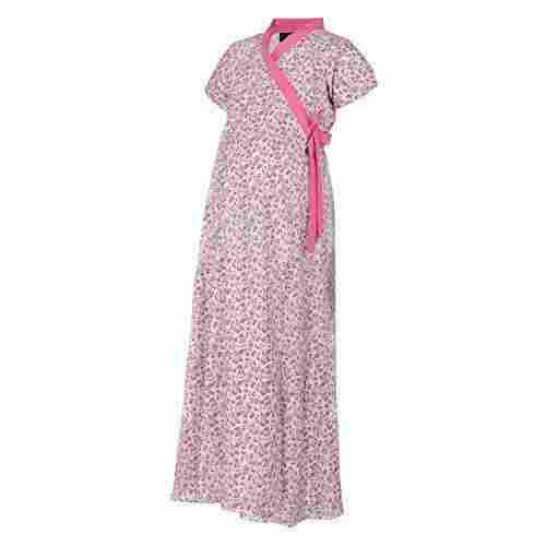 Pink Floral Design Printed Comfortable Wear Half Sleeve Skin Friendly Casual Wear Cotton Nighty 