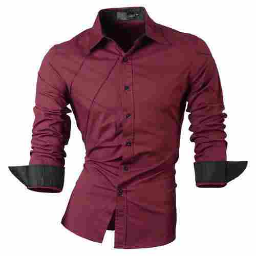 Simple And Stylish Look Breathable Skin Friendly Maroon Plain Cotton Fancy Shirt For Men