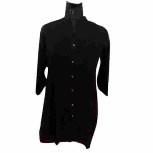 Breathable Long Sleeves Woolen Plain Black Cotton Kurti For Ladies
