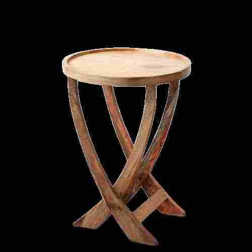 Indian Handmade Round Top Wooden Side Table With Curved Legs