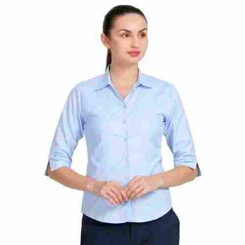 Ladies Classy Look Breathable And Comfortable Blue Cotton Plain Formal Shirt 