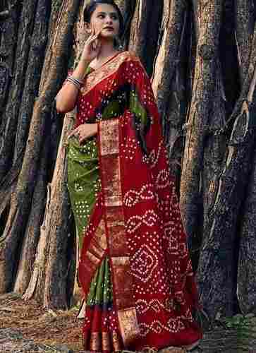 Women Elegant Look Casual Wear Lightweight Printed Green And Red Saree