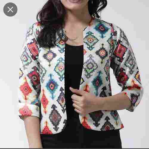 Ladies Comfortable Printed 3/4 Sleeves Cotton Jacket Kurti For Casual Wear