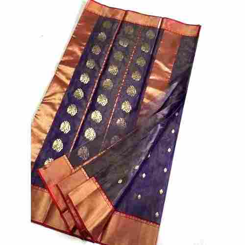 Breathable Designer Party Wear Modern And Trendy Dark Blue With Floral Model Silk Saree For Ladies
