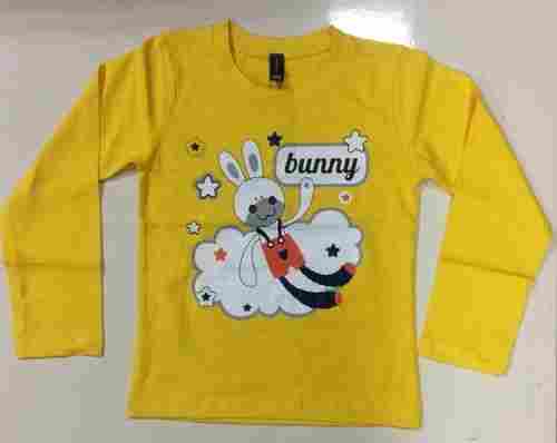 Children Casual Wear Lightweight Round Neck Full Sleeves Printed Yellow T-Shirt
