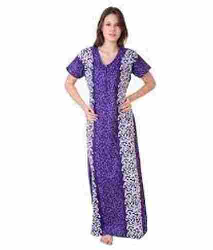 Premium Quality Cotton Comfortable Purple And White Warm Night Gown