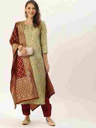 Unstitched Banarasi Style Silk Fabric Suit For Party Wear With Anti Wrinkle Properties