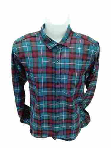 Blue White And Red Check Printed Casual Wear Full Sleeves Men'S Cotton Shirt