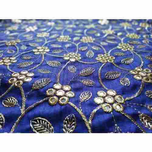 Designer Mirror Work Banarasi Silk Embroidery Fabric For Clothing Purpose