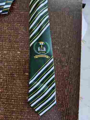 Green And White Polyester Fabric Printed School Tie For Students, Size 12 Inch
