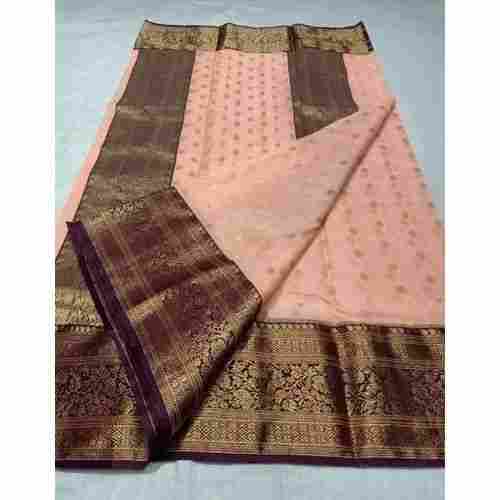 Festive Wear Southern Style Printed Art Silk Fabric Type Peach Coloured Silk Saree
