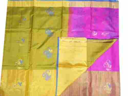 Traditional Wear Southern Style Printed Fabric Golden Yellow Art Silk Saree For Ladies