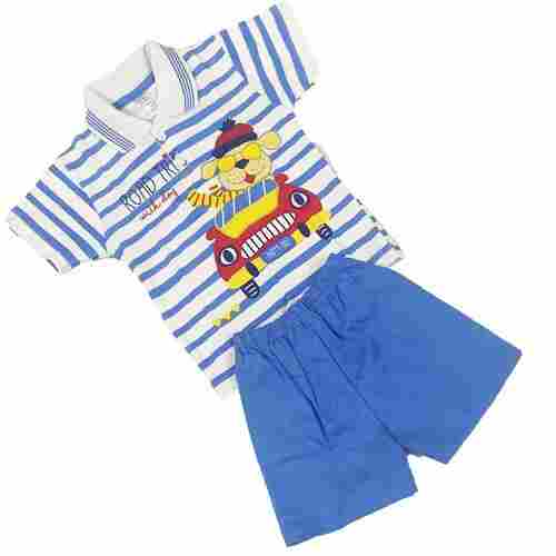 Kids Comfortable And Breatahble Easy To Wear Short Sleeves Blue Printed Clothing Wear 