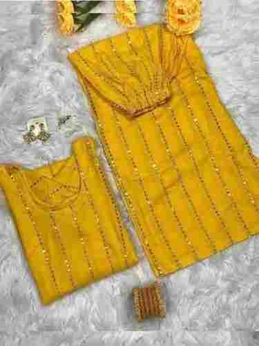 Comfortable And Washable Sleeveless Yellow Kurti And Palazzo Set For Ladies