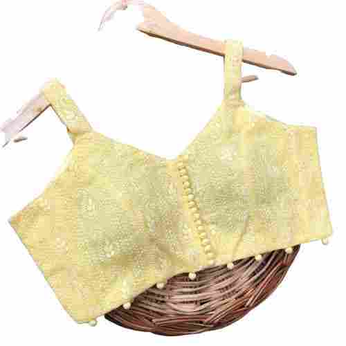  Stylish Sleeveless Georgette Yellow Color Cotton Fabric Blouse 