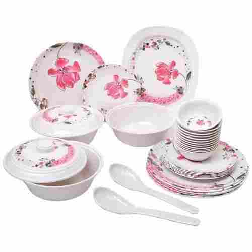 Durable Light Weight And Easy To Clean Floral Print White Pink Round Dinner Set