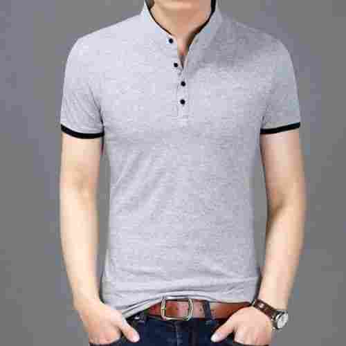 Comfortable And Breathable Short Sleeves V Neck Casual Wear Gray Black T Shirt For Mens