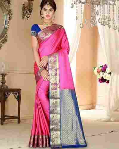 Women Comfortable And Breathable Easy To Wear Cotton Silk Banarasi Saree With Unstitched Blouse