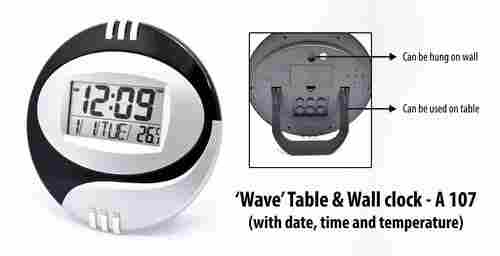 A107 Wave Table Cum Wall Clock With Date, Time and Temperature Function