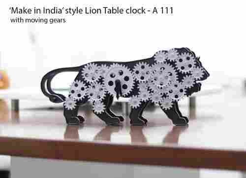 A111 Make In India Lion Table Clock With Moving Gears