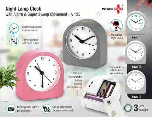 Rechargeable Night Lamp Clock With Alarm And Super Sweep Movement