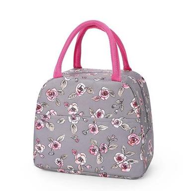 गुलाबी और ग्रे सुंदर डिज़ाइन ले जाने में आसान प्रीमियम ग्रेड फ़ैब्रिक हल्का वज़न लंच बैग