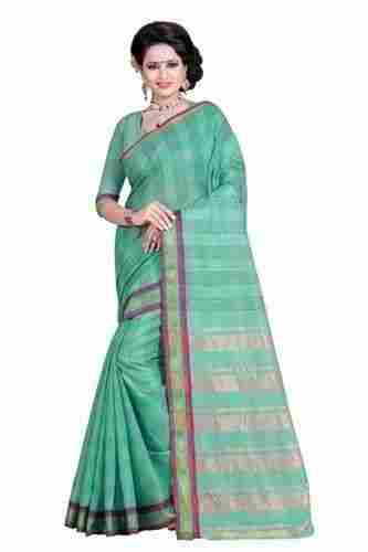 Ladies Pure Cotton Material Striped Pattern Zari Work Casual Wear Sarees