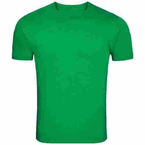 Green Plain Round Neck Breathable Wrinkle Free Half Sleeve Cotton T Shirts For Men