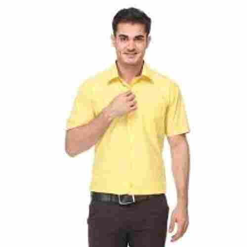 Men'S Half Sleeves Plain Made With Cotton Fabric Yellow Color Formal Shirt