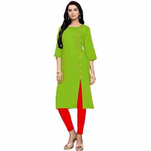 Ladies 3/4 Sleeves Beautiful Designs Comfortable Stylish Green Cotton Kurtis