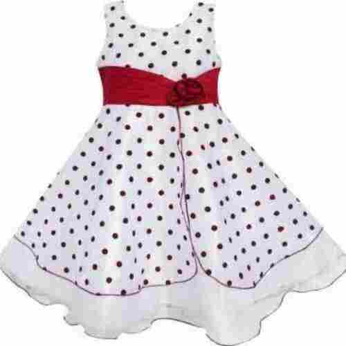 Party Wear Printed Kids Frock, Sleeveless And White Red Color, 5-7 Year Age