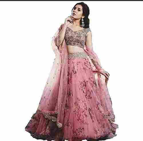 Women Elegant Look Beautiful Fashionable Designer Pink Printed Fancy Lehenga