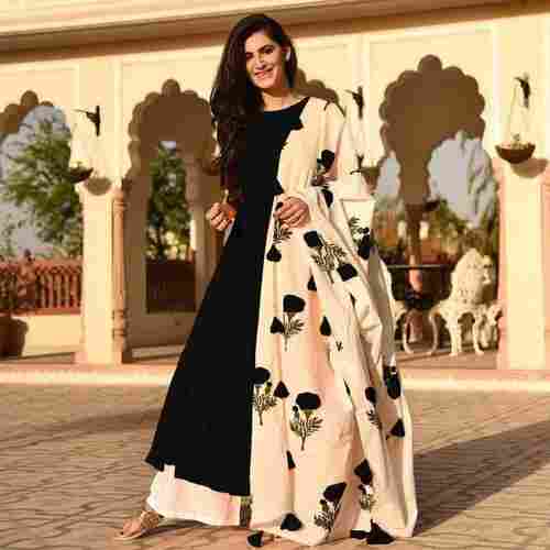 Women 3/4 Sleeves Round Neck Stylish Casual Wear Plain Cotton Black And Cream Palazzo Suit With Dupatta 