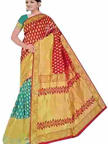 Women Beautiful Party Wear Skin Friendly Printed Cotton Multicolor Saree With Unstitched Blouse 