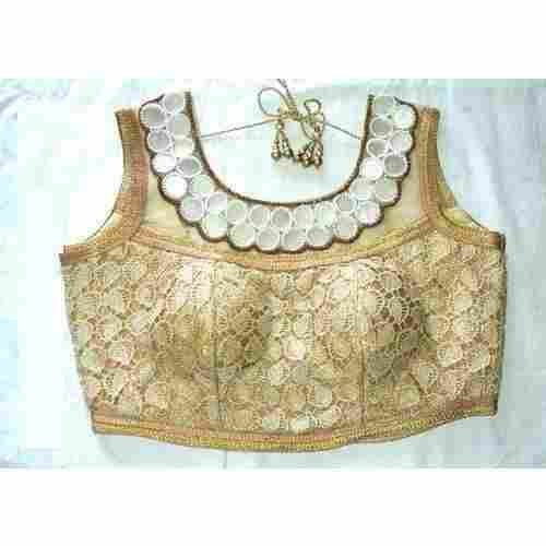 Women Sleeveless And Round Neck Light Weight Golden Net Embroidery Blouse