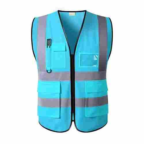 Comfortable Lightweight Easy To Wear Sleeveless Sky Blue Polyester Safety Jacket