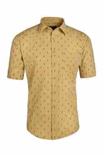 Men Summer Wear Short Sleeves Comfortable Yellow Printed Casual Shirts