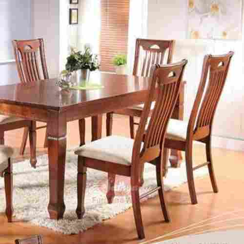 Comfortable And Stylish Smooth Finishing Teak Wood Brown Dining Table Chairs