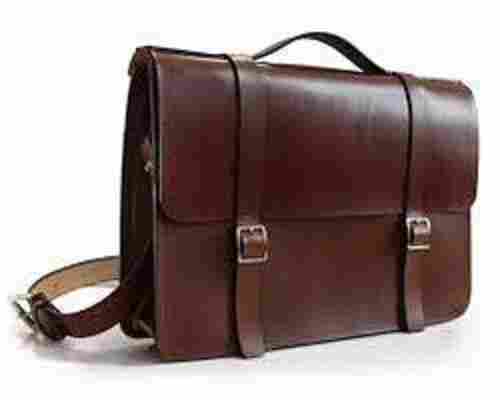 Brown Zip Closure Water Resistant Unisex Pure Leather Bag For Office 