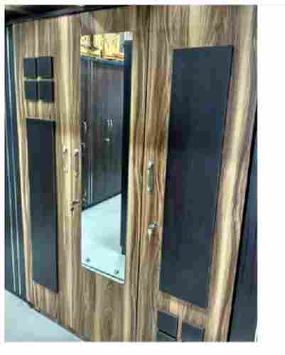 3 Doors Wardrobes Brown Rectangular Wooden Almirah With Mirror