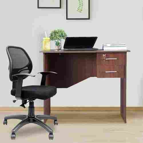 Black And Brown 5 Wheel Ratable And Table And Office Chair Set 