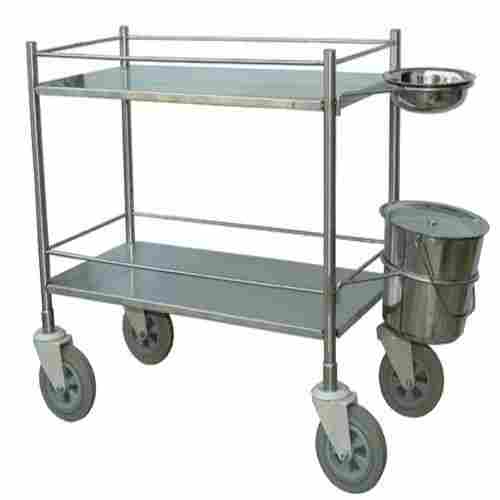 Long Wheel With Outer Fitted Bucket And Bowl Stand SS Service Trolley