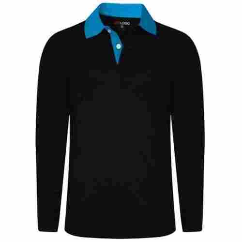  Full Sleeves Black Designer Casual Wear Polo Neck Plain T Shirt For Men 