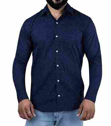 Men Breathable Skin Friendly Lightweight Comfortable Blue Cotton Printed Shirt 