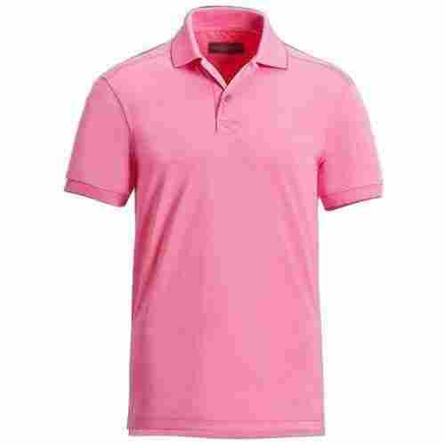 Pink Half Sleeve Plain Breathable Casual Wear Cotton Polo T Shirts