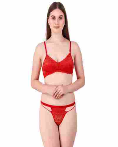 Comfortable And Washable Body Fit Cotton Red Plain Bra Panty Set