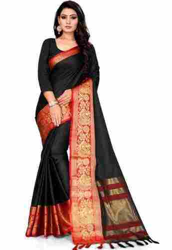 Women Look Party Wear Lightweight Elegant Beautiful Printed Black And Red Saree