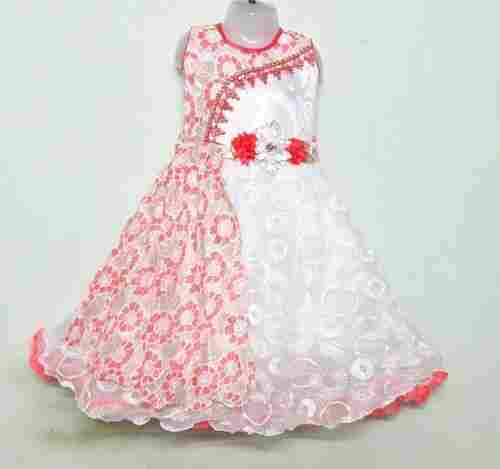Simple Elegant And Stylish Look Girl White Pink Baby Long Frock