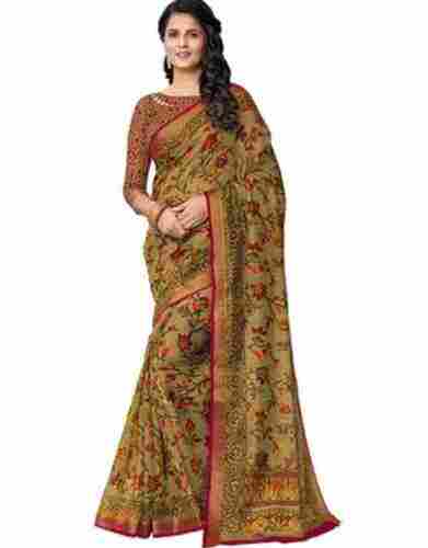Printed Pattern Womens Cotton Saree With Matching Blouse For Casual And Party Wear